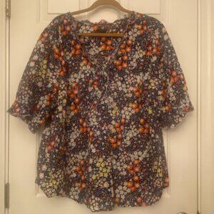 Talbots Plus Size Colorful Flower V-Neck Top